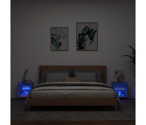 Mesitas de noche de pared con luces LED 2 unidades negro