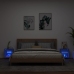 Mesitas de noche de pared con luces LED 2 unidades negro