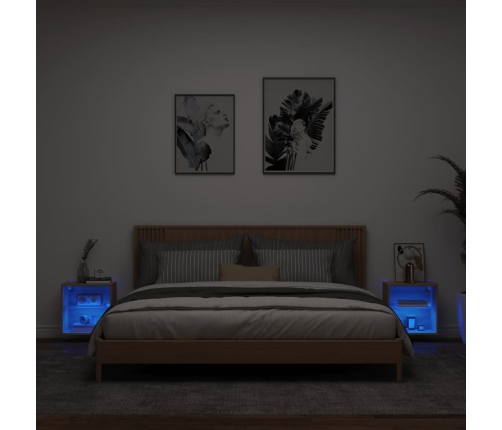 Mesitas de noche de pared con luces LED 2 unidades roble Sonoma