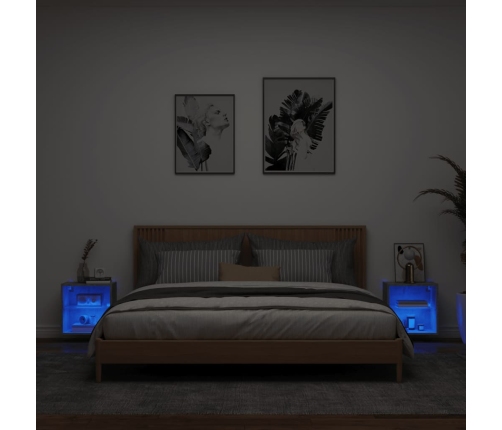 Mesitas de noche de pared con luces LED 2 uds gris hormigón