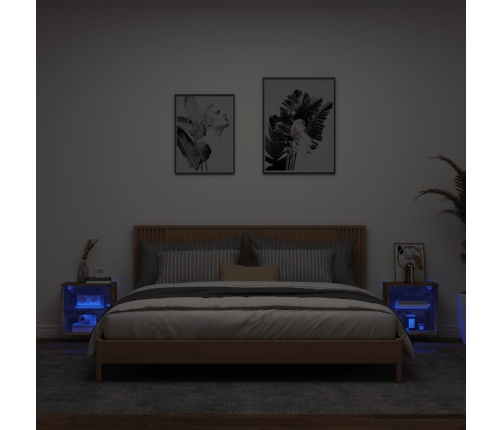 Mesitas de noche de pared con luces LED 2 uds roble ahumado