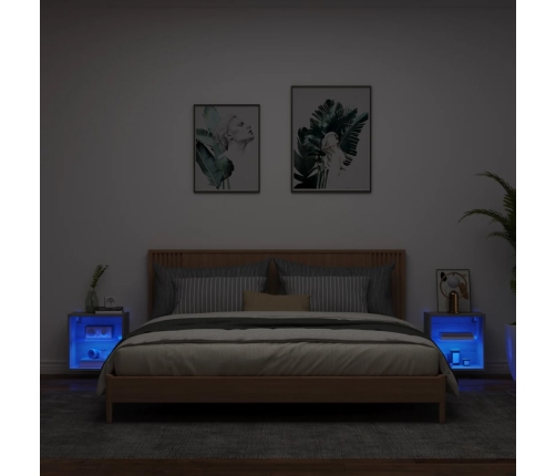 vidaXL Mesitas de noche de pared con luces LED 2 uds gris Sonoma