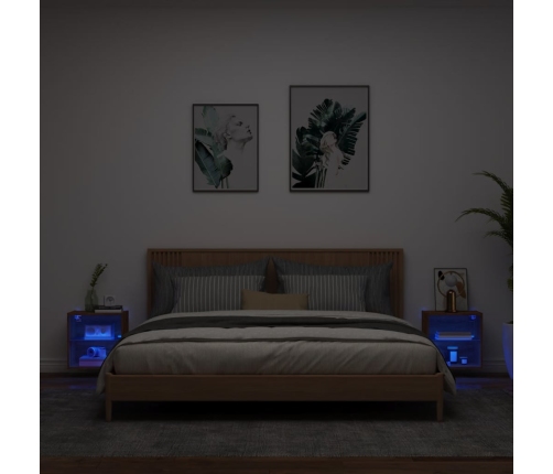 Mesitas de noche de pared con luces LED 2 unidades roble marrón