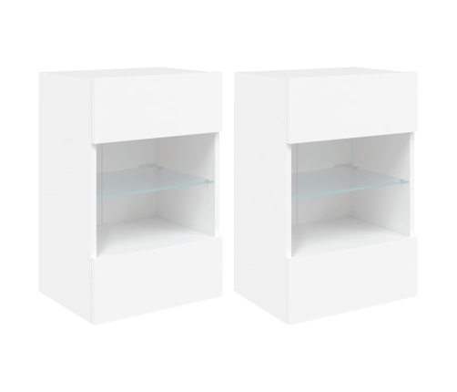 Muebles de TV de pared con luces LED 2 uds blanco 40x30x60,5 cm