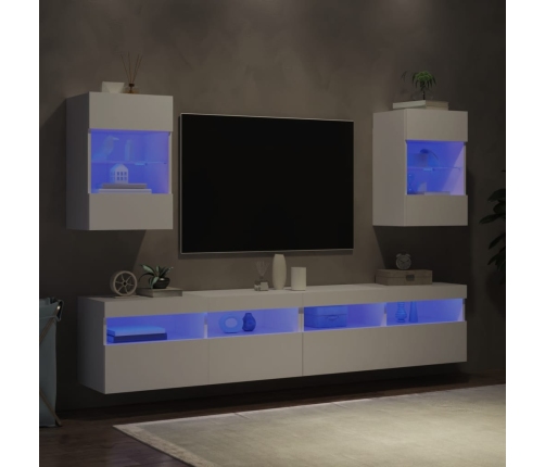 Muebles de TV de pared con luces LED 2 uds blanco 40x30x60,5 cm