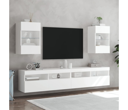 Muebles de TV de pared con luces LED 2 uds blanco 40x30x60,5 cm