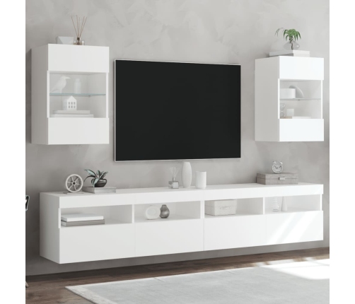 Muebles de TV de pared con luces LED 2 uds blanco 40x30x60,5 cm