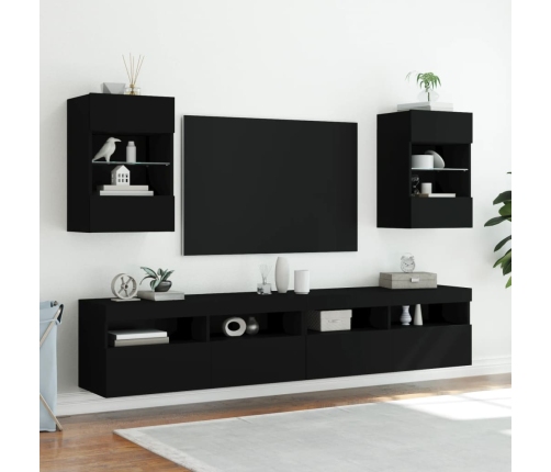 vidaXL Mueble de TV de pared con luces LED negro 40x30x60,5 cm