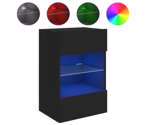 Muebles de TV de pared con luces LED 2 uds negro 40x30x60,5 cm