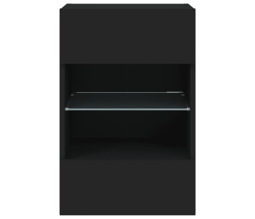 Muebles de TV de pared con luces LED 2 uds negro 40x30x60,5 cm