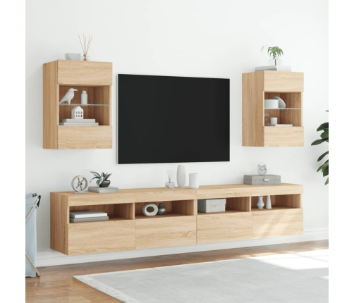 Mueble de TV de pared con luces LED roble Sonoma 40x30x60,5 cm