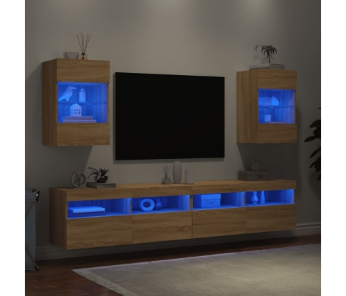 Muebles TV de pared luces LED 2 uds roble Sonoma 40x30x60,5 cm