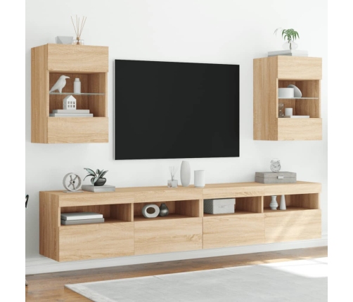 Muebles TV de pared luces LED 2 uds roble Sonoma 40x30x60,5 cm