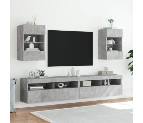 Mueble de TV de pared con luces LED gris hormigón 40x30x60,5 cm