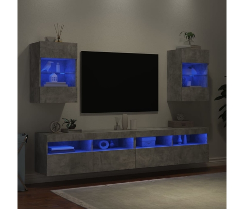 Muebles TV de pared luces LED 2 uds gris hormigón 40x30x60,5 cm