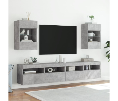 Muebles TV de pared luces LED 2 uds gris hormigón 40x30x60,5 cm