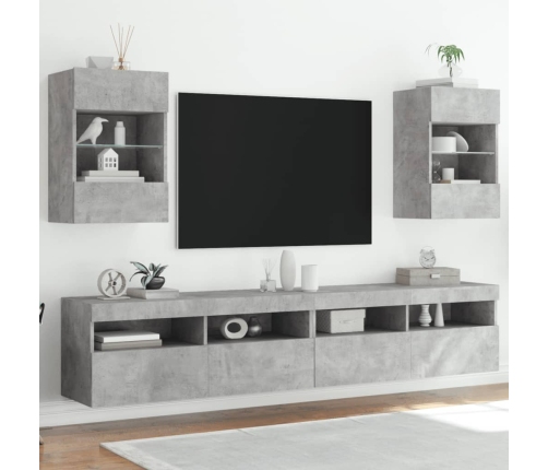 Muebles TV de pared luces LED 2 uds gris hormigón 40x30x60,5 cm