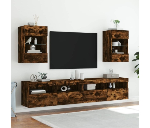 Mueble de TV de pared con luces LED roble ahumado 40x30x60,5 cm