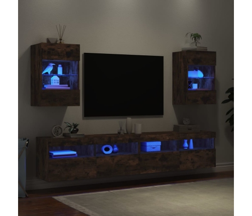 Muebles TV de pared luces LED 2 uds roble ahumado 40x30x60,5 cm