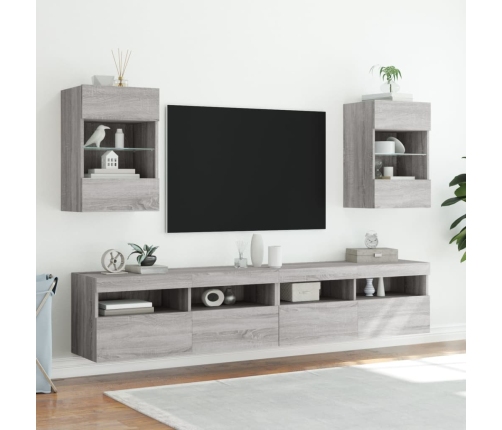 Mueble de TV de pared con luces LED gris Sonoma 40x30x60,5 cm