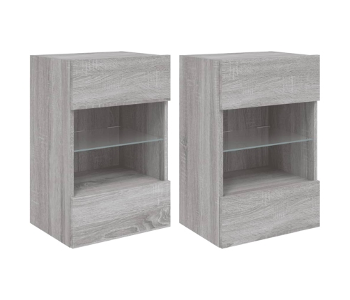 Muebles TV de pared luces LED 2 uds gris Sonoma 40x30x60,5 cm