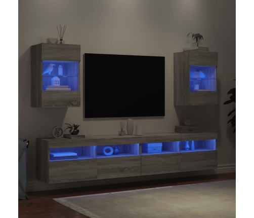 Muebles TV de pared luces LED 2 uds gris Sonoma 40x30x60,5 cm