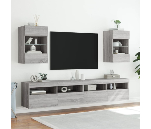 Muebles TV de pared luces LED 2 uds gris Sonoma 40x30x60,5 cm