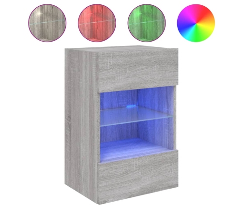 Muebles TV de pared luces LED 2 uds gris Sonoma 40x30x60,5 cm