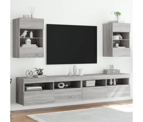 Muebles TV de pared luces LED 2 uds gris Sonoma 40x30x60,5 cm