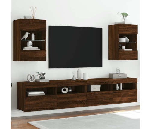 Mueble de TV de pared con luces LED roble marrón 40x30x60,5 cm