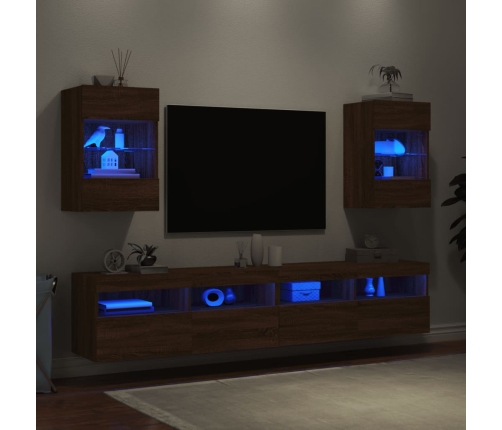 Muebles TV de pared luces LED 2 uds roble marrón 40x30x60,5 cm