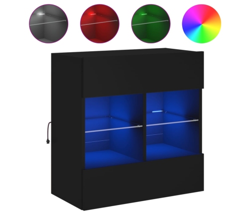 Mueble de TV de pared con luces LED negro 58,5x30x60,5 cm