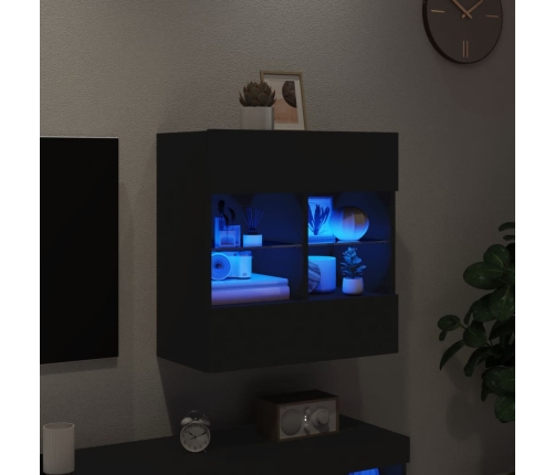 Mueble de TV de pared con luces LED negro 58,5x30x60,5 cm