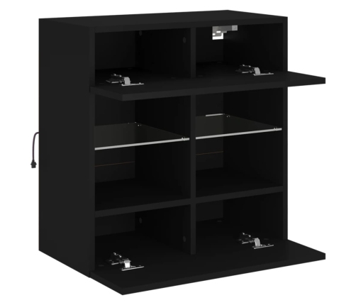 Mueble de TV de pared con luces LED negro 58,5x30x60,5 cm