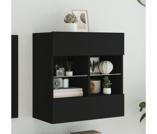 Mueble de TV de pared con luces LED negro 58,5x30x60,5 cm