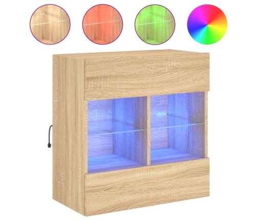 Mueble TV de pared con luces LED roble Sonoma 58,5x30x60,5 cm