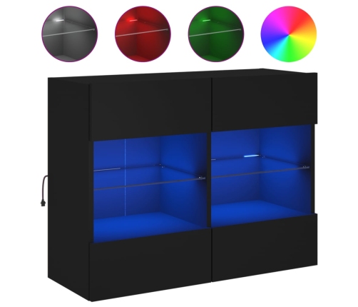 Mueble de TV de pared con luces LED negro 78,5x30x60,5 cm