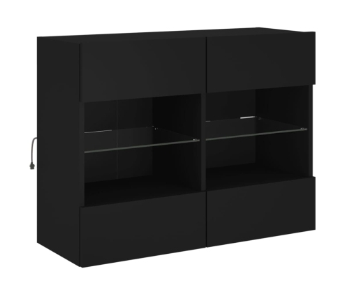 Mueble de TV de pared con luces LED negro 78,5x30x60,5 cm