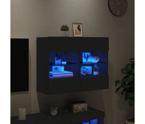 Mueble de TV de pared con luces LED negro 78,5x30x60,5 cm