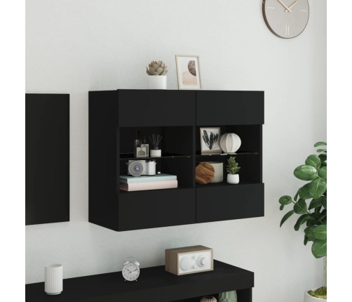 Mueble de TV de pared con luces LED negro 78,5x30x60,5 cm