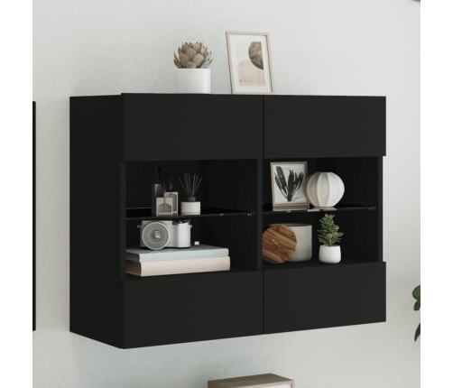 Mueble de TV de pared con luces LED negro 78,5x30x60,5 cm