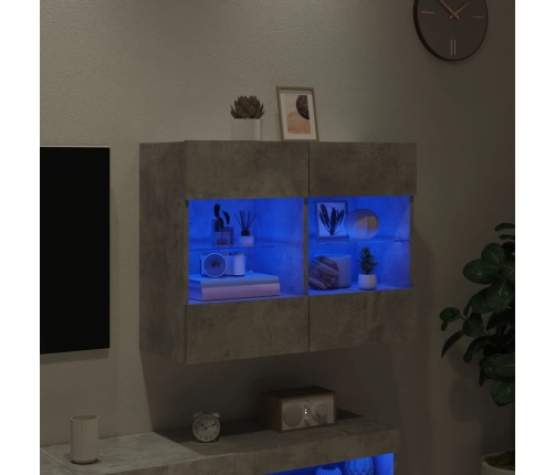 Mueble TV de pared con luces LED gris hormigón 78,5x30x60,5 cm