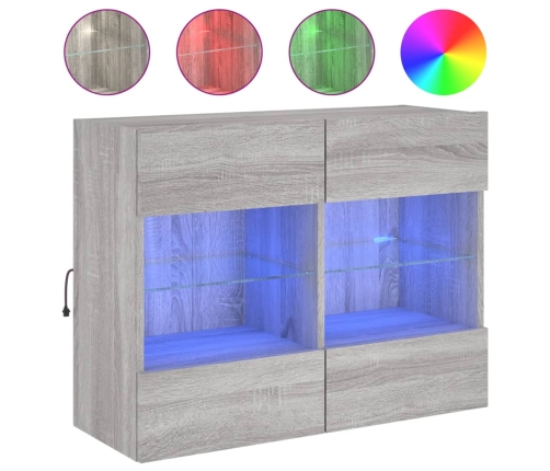 Mueble de TV de pared con luces LED gris Sonoma 78,5x30x60,5 cm