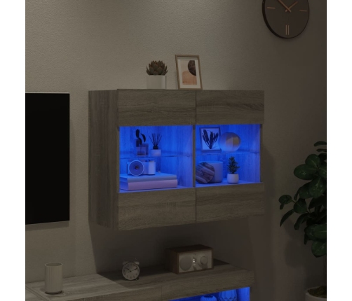 Mueble de TV de pared con luces LED gris Sonoma 78,5x30x60,5 cm