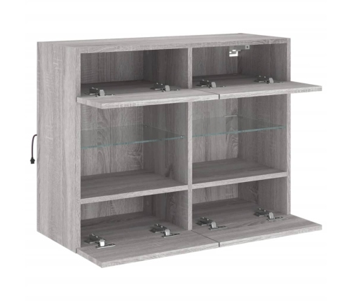 Mueble de TV de pared con luces LED gris Sonoma 78,5x30x60,5 cm