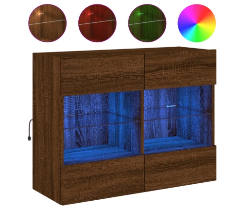 Mueble TV de pared con luces LED roble marrón 78,5x30x60,5 cm