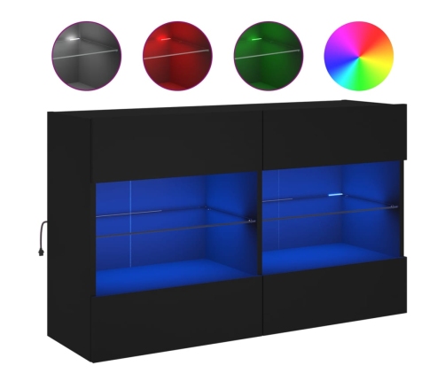 Mueble de TV de pared con luces LED negro 98,5x30x60,5 cm