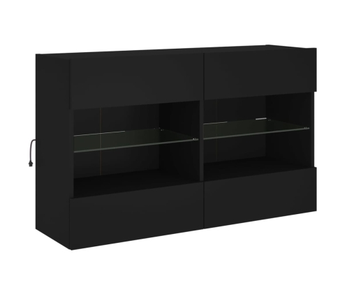 Mueble de TV de pared con luces LED negro 98,5x30x60,5 cm