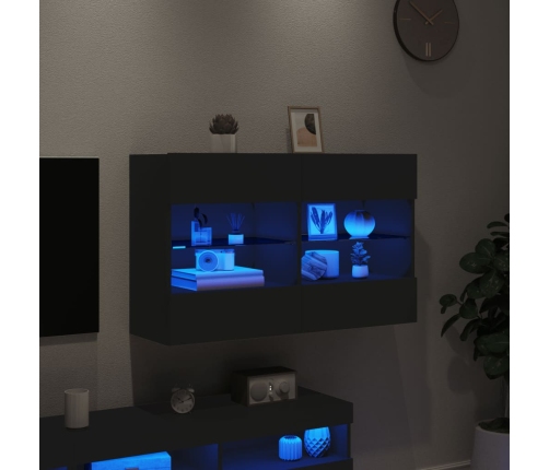 Mueble de TV de pared con luces LED negro 98,5x30x60,5 cm