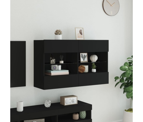 Mueble de TV de pared con luces LED negro 98,5x30x60,5 cm